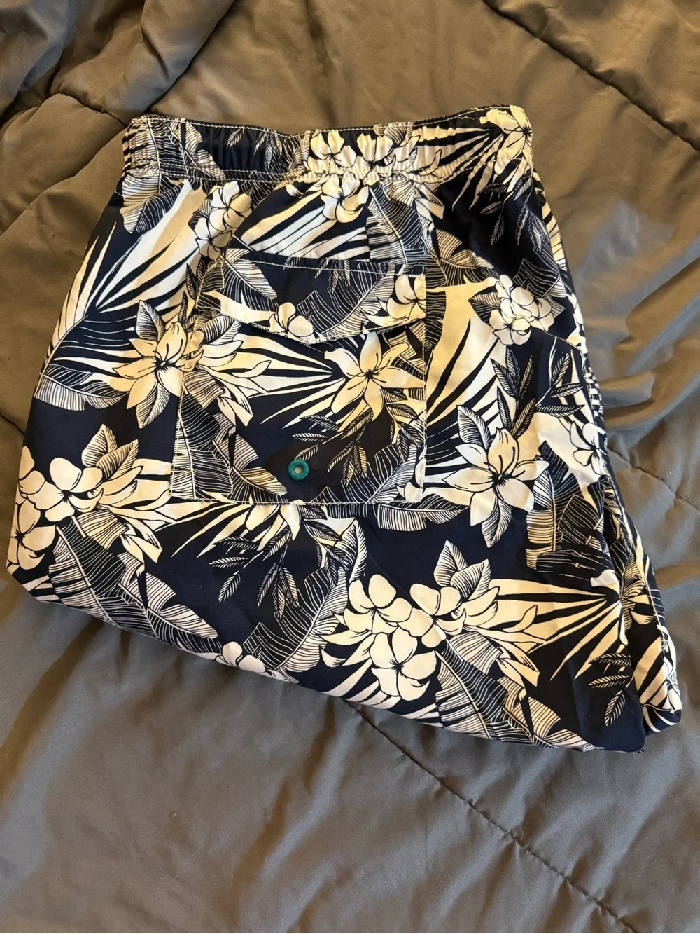 Tommy Bahama White Mesh Lined Swim Shorts with Navy Floral Waistband
